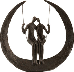 J-Line decoratie Koppel Op Schommel - polyresin - donkerbruin