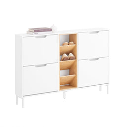 SoBuy FSR183-WN - Schoenenkast - 4 Kleppen 3 Open Vakken - Wit