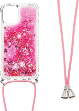 Lunso - Backcover hoes met koord - Geschikt voor iPhone 13 Pro - Glitter Roze