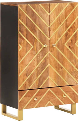 vidaXL - Hoge - kast - 60x33,5x100 - cm - massief - mangohout - bruin - en - zwart