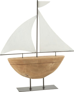 J-Line decoratie boot Op Voet - hout/metaal - naturel/wit - large