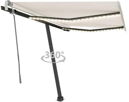 vidaXL - Luifel - handmatig - uittrekbaar - met - LED - 300x250 - cm - crèmekleurig