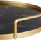 Dienblad Marmer met Handvatten | Goud | Metaal | Zwart | Glas | (30 x 4,5 x 30 CM) | Marmeren Dienblad | Bijzettafel