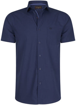 Cappuccino Italia Palermo - Heren Overhemd Korte Mouw - Katoen/Polyester - Blauw - Maat L