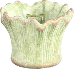 PTMD Casor Ronde Bloempot Koraal - H9 x Ø12 cm - Cement - Groen