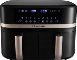 Russell Hobbs Satisfry Dual Basket - Heteluchtfriteuse 9L - 2800W - Zwart met champagne accenten