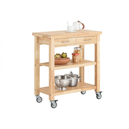 SoBuy FKW24-N - Keukenwagen - 2 lades 2 opbergplanken - Houtkleur 80 x 90 x 40 cm