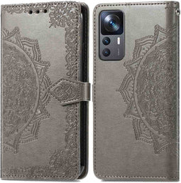 iMoshion Hoesje Geschikt voor Xiaomi 12T Pro / 12T Hoesje Met Pasjeshouder - iMoshion Mandala Bookcase - Grijs