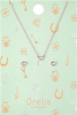 Orelia giftset - ketting met hartje en oorbellen - zilverkleurig