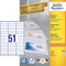 Avery Zweckform 3420, Universele etiketten, Ultragrip, wit, 100 vel, 51 per vel, 70 x 16,9 mm