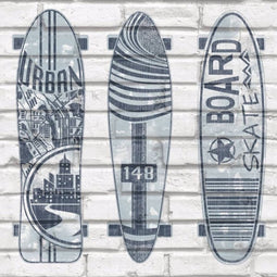 Urban Friends & Coffee Behang surfplanken blauw en wit