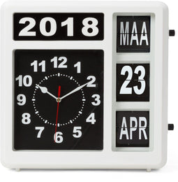Perel Analoge kalenderklok 31×31 cm - Dementieklok - Groot flip-over display - Zwart-Wit