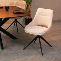 LABEL51 Marlow Eetkamerstoel - Naturel - Velvet - Black Frame - Stoel - Normale eetkamerstoel