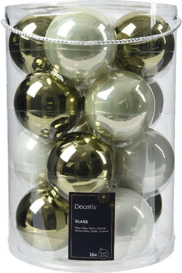Kerstbal glas d8 cm groen/wit 16st