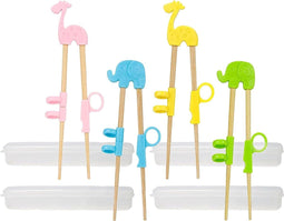 Voedselveilig Houten Kindereetstokjes met Dierenprints - Leerzaam Eten - Inclusief Opbergdoos - Geschikt voor Beginners & Kinderen
