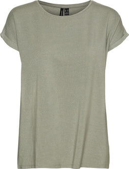 Vero Moda VMLAVA PLAIN SS TOP LUREX STRIP GA NOOS - Dames T-shirt - Kaki groen - Maat XS