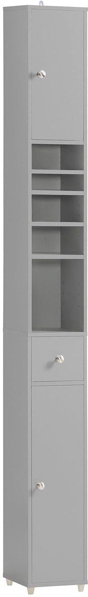 SoBuy BZR34 - Badkamer Opbergkast Kolomkast - 5 open niveaus 1 lade 2 deuren - Grijs