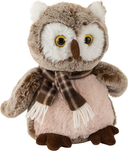 J-Line knuffel Uil + Sjaal - pluche - brun/beige - medium