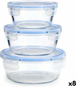 Set Lunchboxen Rond Blauw Transparant Glas (8 Stuks)