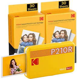 Kodak Mini 2 Retro - Draagbare fotoprinter - 4PASS-technologie - Geel + 60 Sheets Bundle