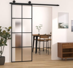 vidaXL - Schuifdeur - met - beslag - 76x205 - cm - ESG-glas - en - aluminium