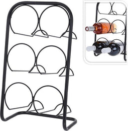 Excellent Houseware Wijnrek - Wijnflessen rek voor 6 flessen 22 x 14 x 38 cm - Zwart (6 flessen)