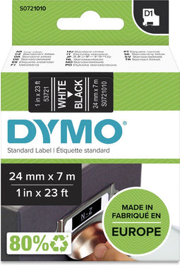 DYMO D1 - Etiketten - 24 mm x 7 m - Wit op Zwart (1 stuk)