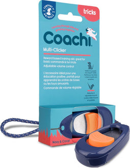 Coachi multi clicker navy/coral met volumeregeling 8,5 cm