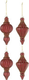 J-Line kerstbal 2+2 Druppel Ornament - glas - rood/goud - doos van 4