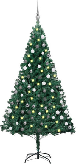 vidaXL - Kunstkerstboom - met - verlichting - en - kerstballen - 180 - cm - PVC - groen