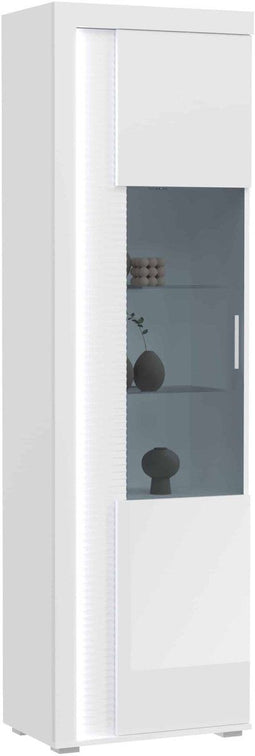Furnilux Skylight - Vitrinekast met lichtkoepel - Deels open en dichte kast - Wit hoogglans MDF - 37x60x202cm