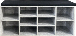 Schoenenkast hal bankje - open schoenen rek - met zitkussen - industrieel beton grijs