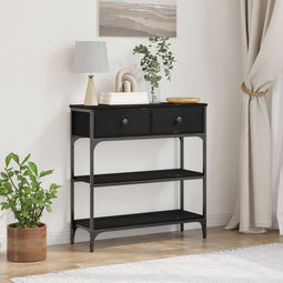 vidaXL - Console - Tafel - Zwart - Eiken - 72,5x25x75 - cm - Engineered - Hout - & - Staal