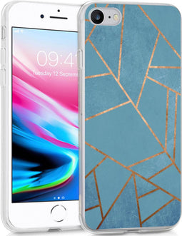 iMoshion Hoesje Geschikt voor iPhone SE (2022) / SE (2020) / 8 / 7 Hoesje Siliconen - iMoshion Design hoesje - Blauw / Meerkleurig / Goud / Blue Graphic