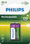 Philips 9VB1A17 - Oplaadbare 9V batterij 170 mAh - Zwart