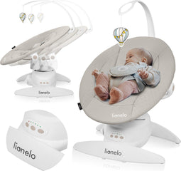 Lionelo Iris Premium Babyschommel - 360° Draaibaar Zitje - 3 Rugstanden - 3 Schommelbewegingen - 5 Snelheidsstanden - 12 Melodieën - Beige Sand