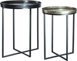 PTMD Brodey Koffietafel - H50 x Ø37cm - Set van 2 - Aluminium - Zilver