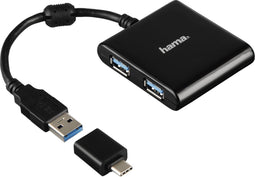 Hama USB-3.1-hub 1:4 incl. USB-C-adapter, bus-powered, zwart