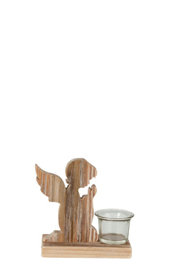 J-Line T-Lichthouder Engel Hout Naturel - 2 stuks