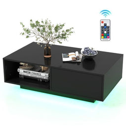 Coast LED Salontafel - Hoogglans met Afstandsbediening en Opbergruimte - 95 x 55 x 31 cm - Zwart