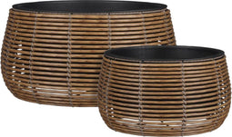 Mica Decorations Cesena Plantenbak - H24 x Ø48 cm - Poly - Bruin - Set van 2