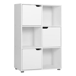 Woltu Boekenkast met 6 Vakken en Deuren - Kunststof Hout Wit - 59,6 x 29 x 91 cm
