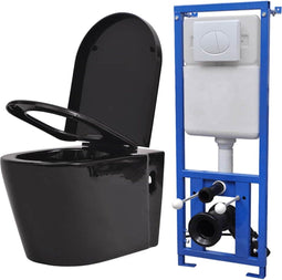 vidaXL - Hangend - toilet - met - verborgen - stortbak - keramiek - zwart