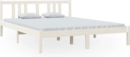 vidaXL - Bedframe - massief - hout - wit - 150x200 - cm