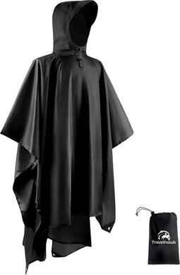 Travelhawk Poncho - Regenponcho Volwassenen - 100% Waterdicht - Multifunctioneel - Zwart