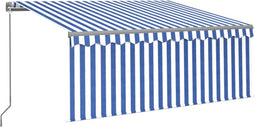 vidaXL - Luifel - handmatig - uittrekbaar - met - rolgordijn - 3,5x2,5 - m - blauw - wit
