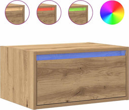vidaXL - Nachtkastje - met - LED's - wandgemonteerd - artisanaal - eikenkleur