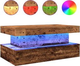 vidaXL - Salontafel - met - LED-verlichting - 90x50x40 - cm - oud - houtkleurig