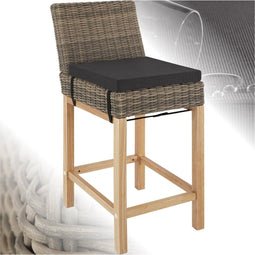 tectake® Aluminium wicker barkruk Latina - Barkruk met kussen en voetsteun - Weerbestendig en UV-bestendig - Lichtbruin