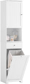 SoBuy BZR216-W - Badkamerzuil - 4-in-1 opslag met wasmand en lade - Wit